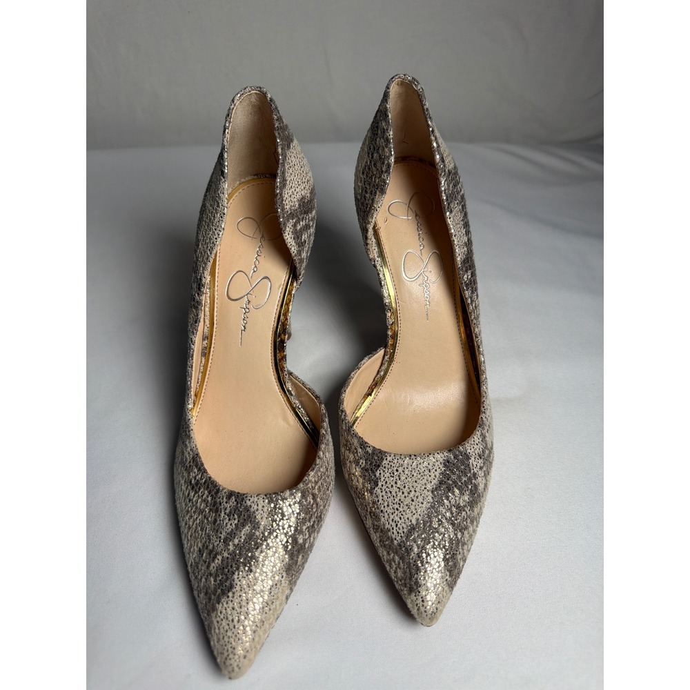 SNAKESKIN Jessica Simpson D'Orsay Pumps Womens 7M Neutral Excellent